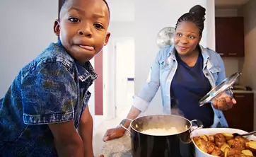 parent and child cook together