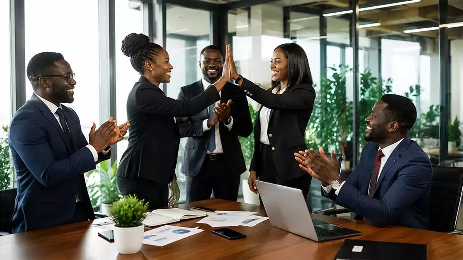 Professionals collaborating in office