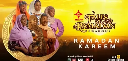 A group of women in colorful traditional attire poses against a sunset backdrop, promoting "Tales of Ramadan Season 2."